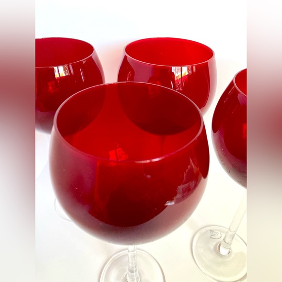 Lenox Holiday Gems Set of 4 Ruby Red Balloon Crystal Wine Glasses 8 7/8” Tall - Picture 3 of 8
